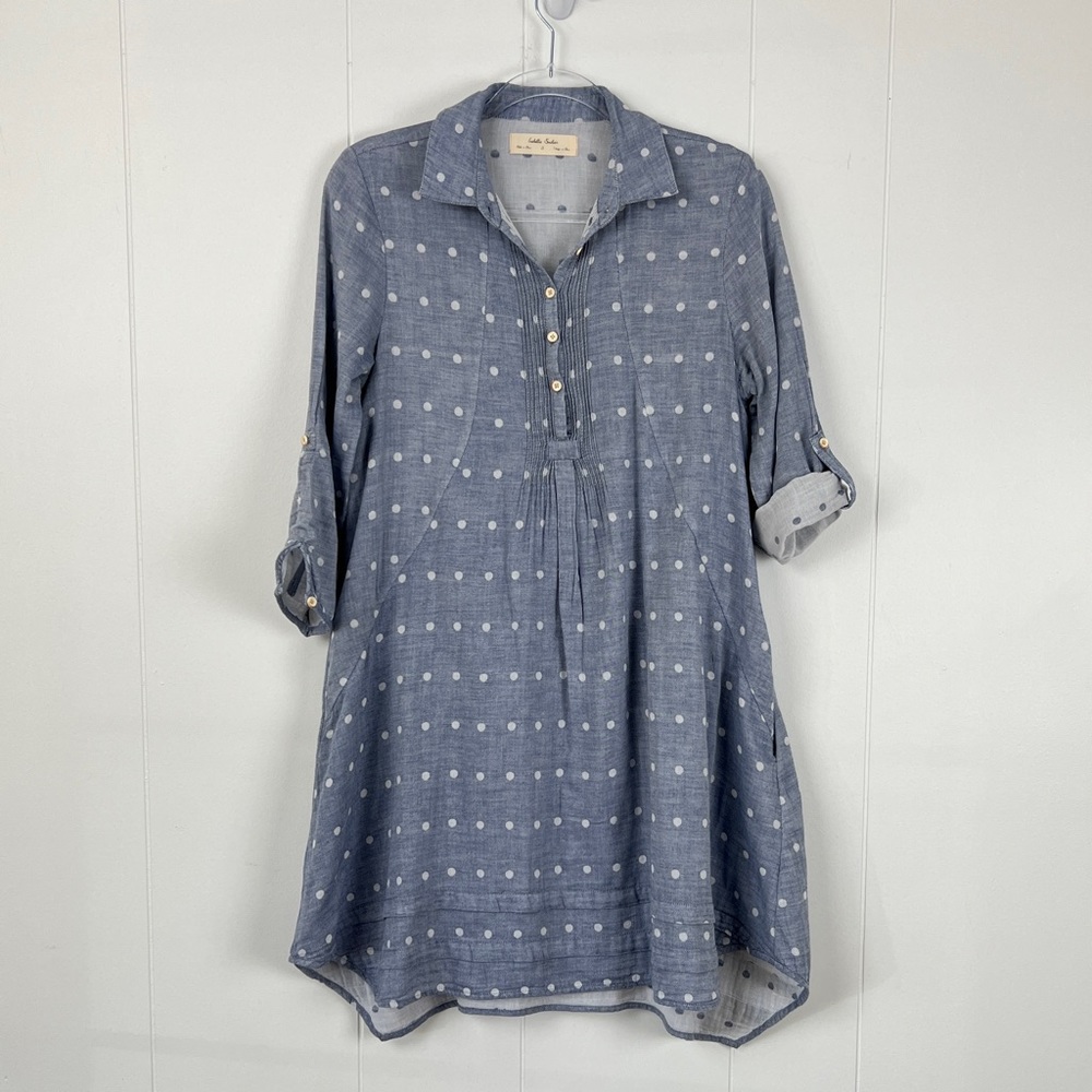 Anthropologie Isabella Sinclair Chambray Polka Dot Dress Sz S